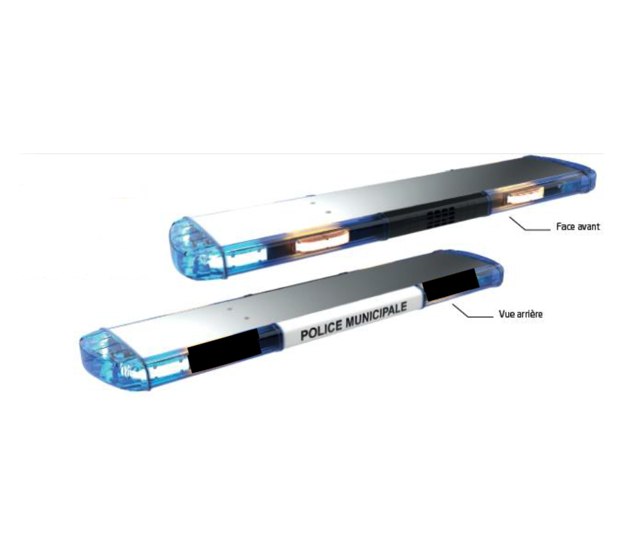 FX ONE - 1,20m - Feux bleus aux corners + 2 bleus à l'avant - sirène & micro - Enseigne PM à l'arrière