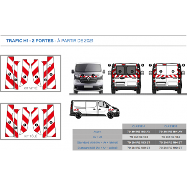 Renault Trafic H1 2 portes à partir de 2021 - Rouge & Blanc - Avant + Arrière - Classe B