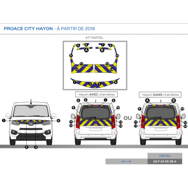 Toyota Proace City Hayon à partir de 2019 - Jaune & Bleu - Avant + Arrière