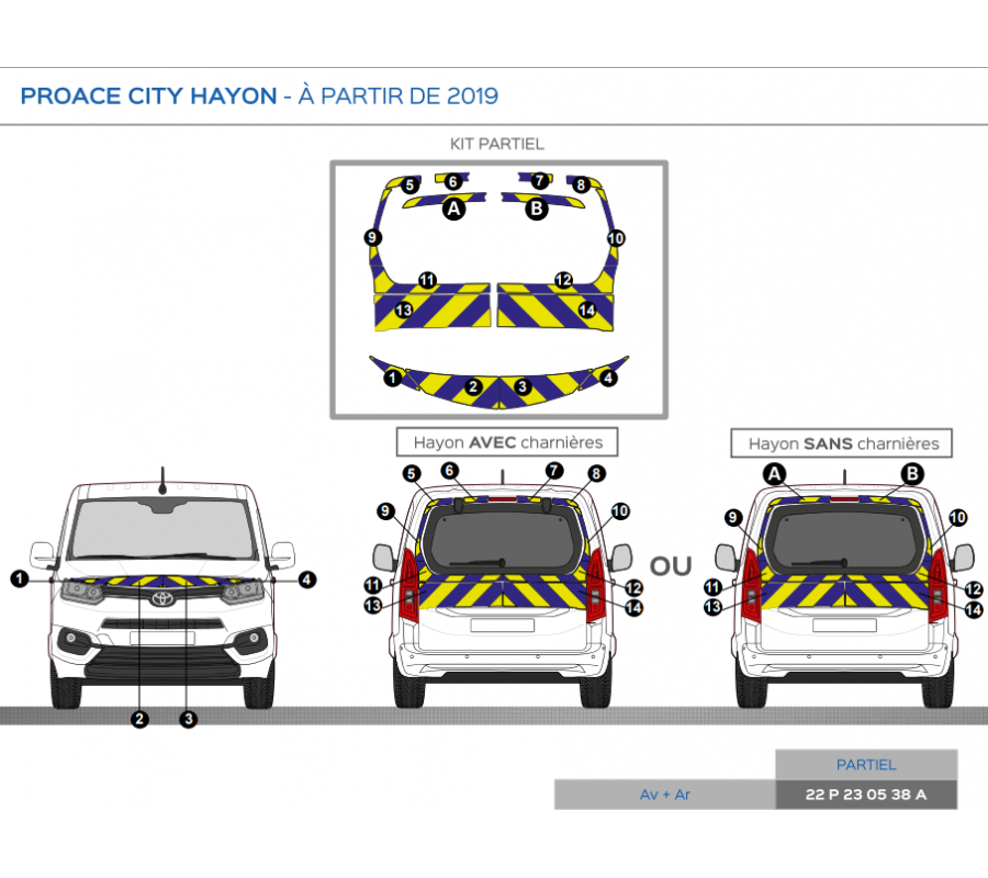 Toyota Proace City Hayon à partir de 2019 - Jaune & Bleu - Avant + Arrière