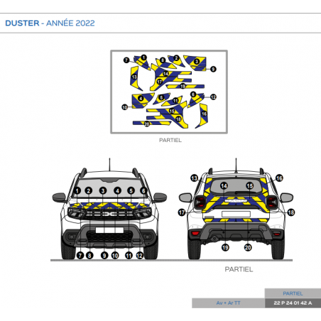 Dacia Duster à partir de 2022 - Jaune & Bleu - Avant + Arrière