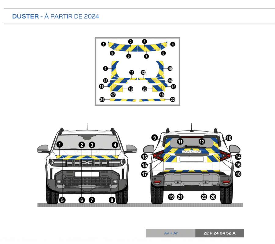 Dacia Duster à partir de 2022 - Jaune & Bleu - Avant + Arrière