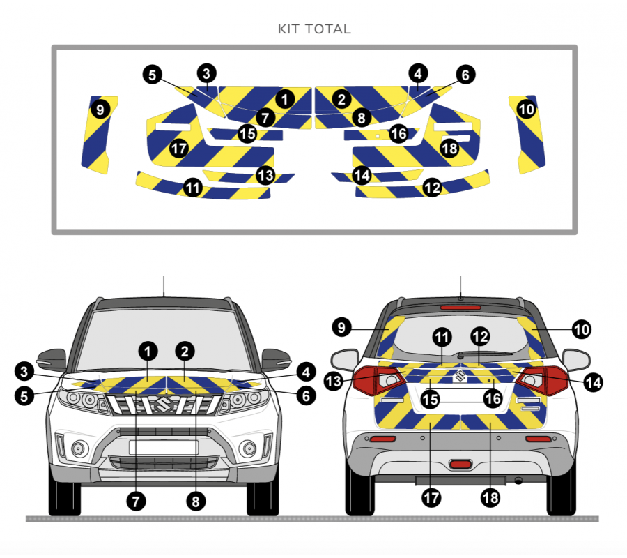 Suzuki Vitara Hybride à partir de 2020 - Rouge & Jaune - Avant + Arrière