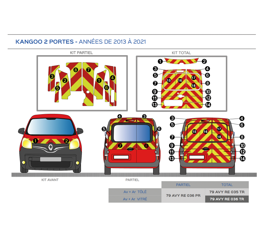 Renault Kangoo hayon vitré à partir de 2013 - Rouge & Jaune - Avant + Arrière Total