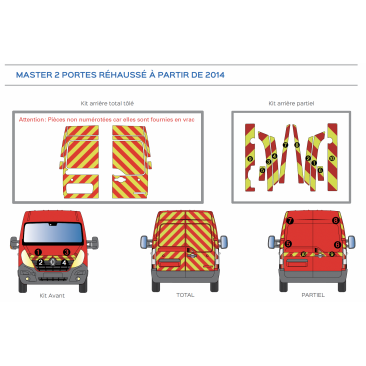 Citroën Jumper 2 portes H2 à partir de 2014 - Rouge & Jaune - Avant + Arrière