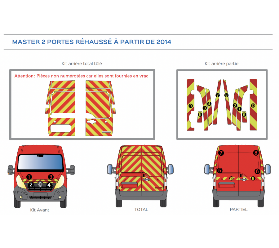 Citroën Jumper 2 portes H2 à partir de 2014 - Rouge & Jaune - Avant + Arrière