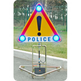 Triangle d'intervention Triflash bleu 500 mm mention POLICE (à poser au sol ou sur toit du véhicule)