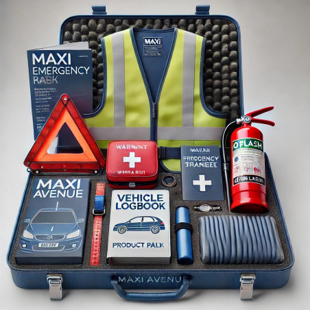 Gilet &Triangle + Carnet + Tapis caoutchouc + Trousse 1er Secours + Extincteur 1kg + O'Flash + Brise Vitre&Coupe Ceinture