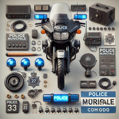PACK - MOTO ONE - Premier prix (sirène, comodo avec support, porte fusible, kit sérigraphie PM, 1 feu AV + 1 feu AR)