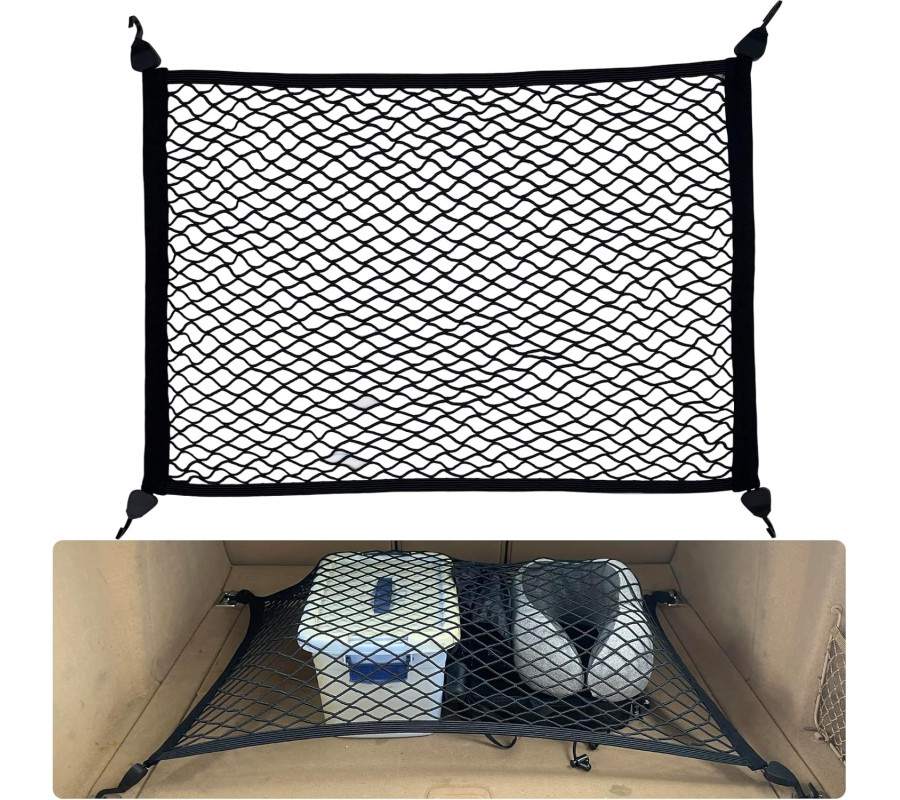 Filet Voiture pour Coffre Rangement 80×60cm Peut Être Étendu Jusqu'À 160×120cm avec 4 Crochets Renforcement Solides