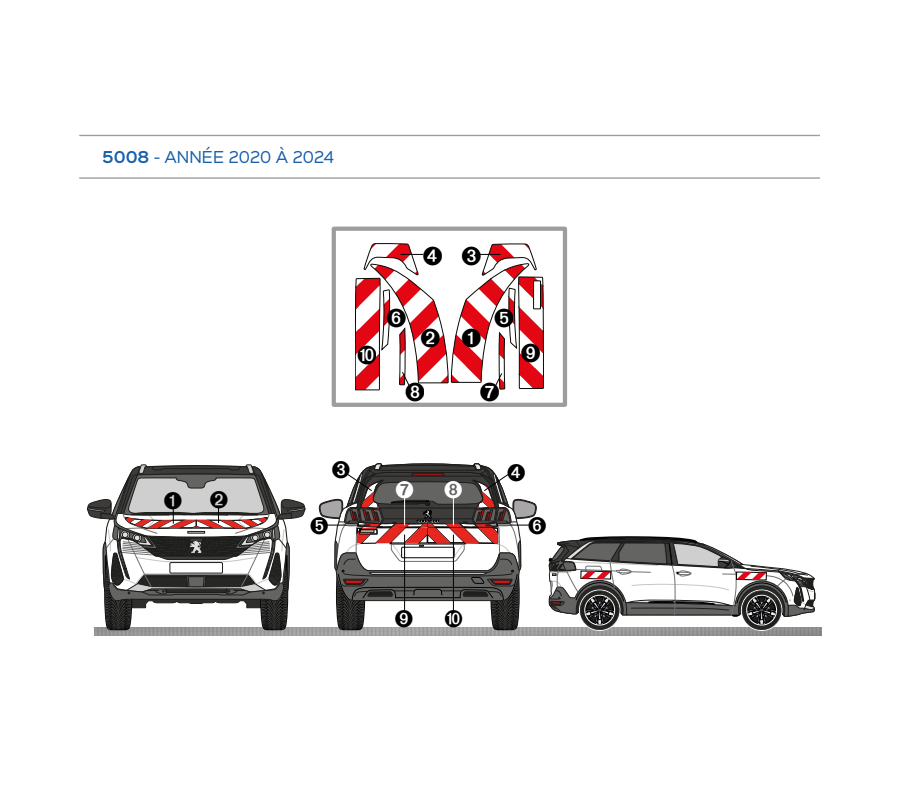Peugeot 5008 de 2020 à 2024 - Rouge & Blanc - Avant + Arrière - Classe A