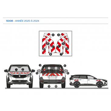 Peugeot 5008 de 2020 à 2024 - Rouge & Blanc - Avant + Arrière - Classe B