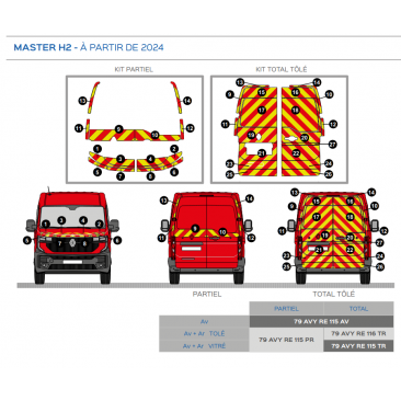 Renault Master 2 portes H2 à partir de 2019 - Rouge & Jaune - Avant + Arrière - TOTAL