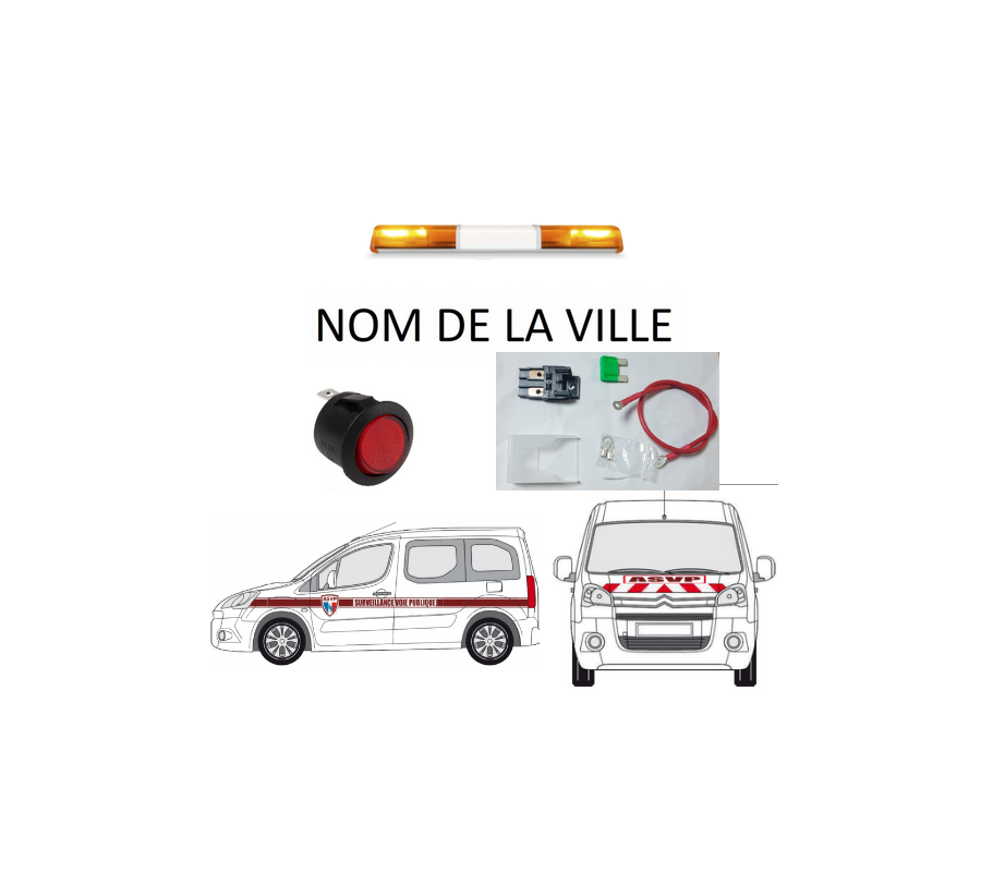 PACK ASVP - Permet d'équiper les véhicules pour service ASVP (mini vega + porte fusible 15A + sérigraphie ASVP + interrupteur)