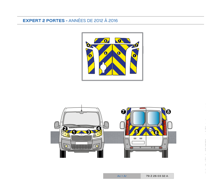 Peugeot Expert KO 2 portes à partir de 2016 - Jaune & Bleu - Avant + Arrière