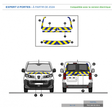 Peugeot Expert KO 2 portes à partir de 2016 - Jaune & Bleu - Avant + Arrière