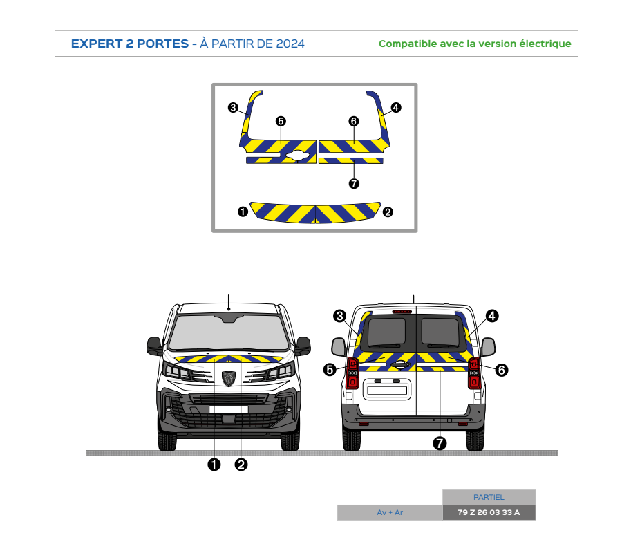 Peugeot Expert KO 2 portes à partir de 2016 - Jaune & Bleu - Avant + Arrière