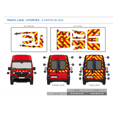 TRAFIC L2H2 - 2 PORTES - À PARTIR DE 2021 - Rouge & Jaune - Avant + Arrière