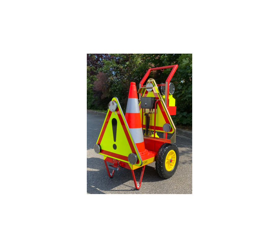 Chariot porte cône Rouge RAL 3000 roue gonflé increvable
