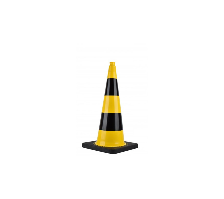 Cône 75cm 5.2 Kg 2 bandes rétro classe 2 prismatique BASE NOIRE