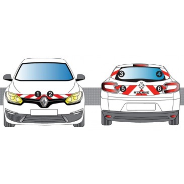 MEGANE 3 ESTATE - Classe B - Avant, arrière et latéraux mini - Rouge et blanc
