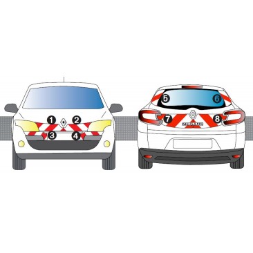 MEGANE 3 BREAK ESTATE de 2008 - Classe A - Avant, arrière et latéraux mini - Rouge et blanc