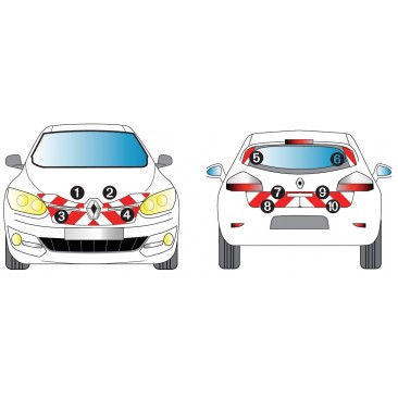 MEGANE 3 PH2 de 2012 - Classe A - Avant, arrière et latéraux mini - Rouge et blanc