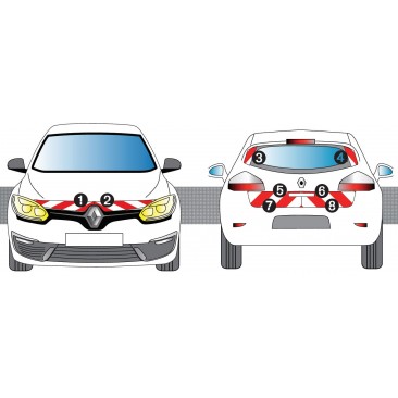 MEGANE 3 PH3 - Classe A - Avant, arrière et latéraux mini - Rouge et blanc