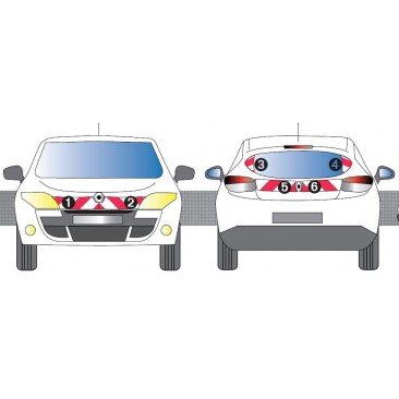 MEGANE 3 COUPE de 2008 2PO - Classe B - Avant, arrière et latéraux mini - Rouge et blanc