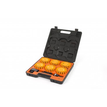 Système LED de signalisation au sol - 9 modes de balisage - 6 modules rechargeables oranges - Valise de transport - Câble