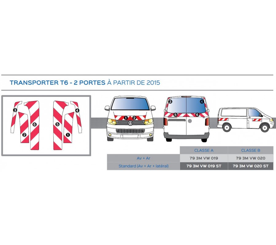 TRANSP T6 2 portes arrières - Classe B - Avant, arrière et latéraux mini - Rouge et blanc