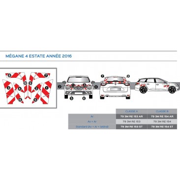 MEGANE 4 ESTATE de 2016 - Classe A - Avant, arrière et latéraux mini - Rouge et blanc