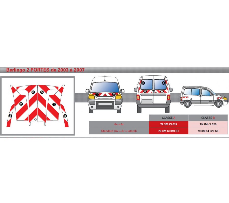 Citroën Berlingo 2 portes de 2003 à 2007 - Rouge & Blanc - Avant + Arrière + Latéraux - Classe B