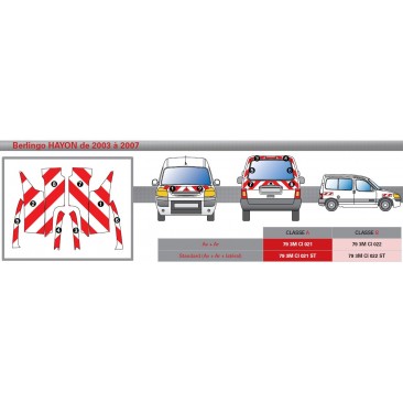 Citroën Berlingo Hayon de 2003 à 2007 - Rouge & Blanc - Avant + Arrière + Latéraux - Classe A