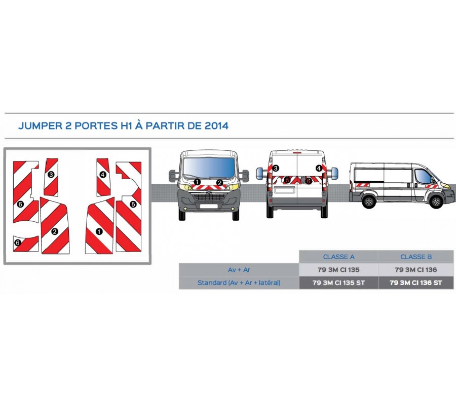 JUMPER 2 portes arrières PLA de 2014 - classe B - avant, arrière plus latéraux mini  - Rouge et Blanc