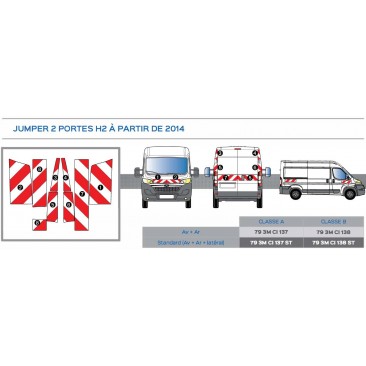 Citroën Jumper 2 portes - H2 à partir de 2014 - Rouge & Blanc - Avant + Arrière + Latéraux - Classe B