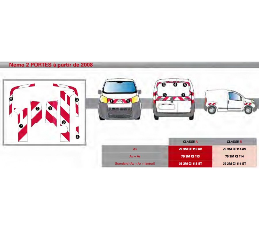 Citroën Nemo 2 portes à partir de 2008 - Rouge & Blanc - Avant + Arrière + latéraux - Classe B