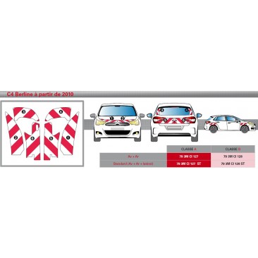 Citroën C4 Berline à partir de 2010 - Rouge & Blanc - Avant + Arrière - Classe B