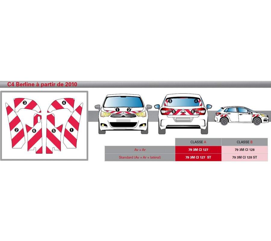 Citroën C4 Berline à partir de 2010 - Rouge & Blanc - Avant + Arrière - Classe B