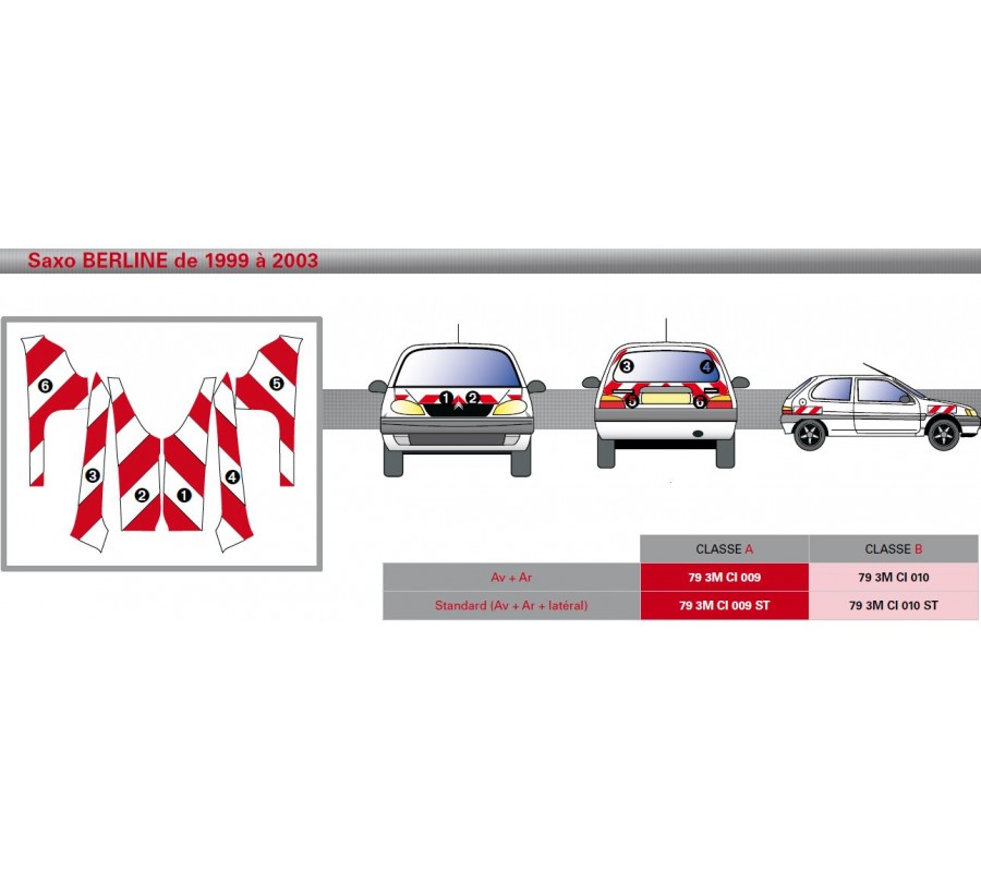 SAXO hayon de 1999 à 2003 - classe B - avant, arrière plus latéraux mini - Rouge et Blanc