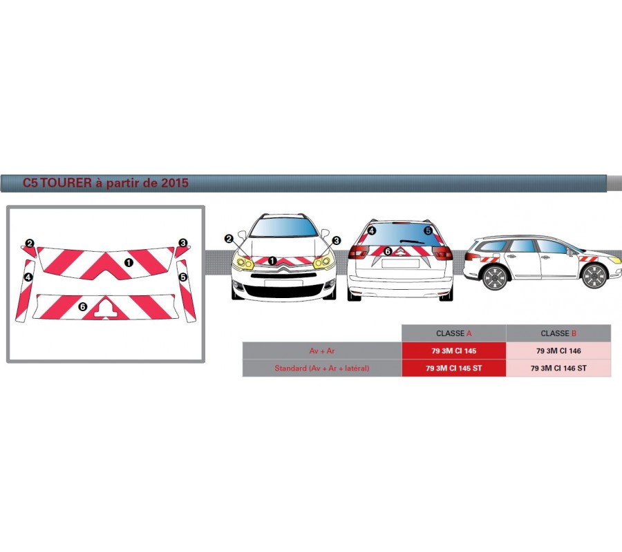 Citroën C5 Tourer à partir de 2015 - Rouge & Blanc - Avant + Arrière + Latéraux - Classe B