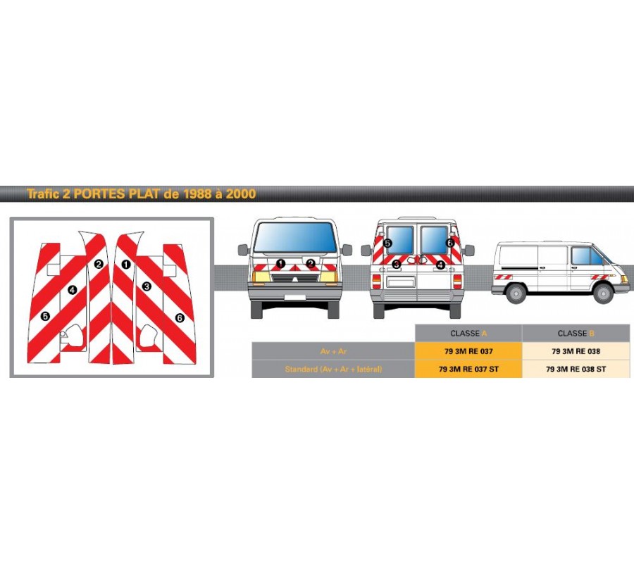 TRAFIC 2 portes arrières de 1988 à 2000 - Classe B - Avant, arrière et latéraux mini - Rouge et blanc