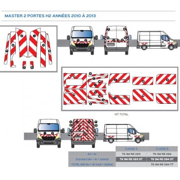 Renault Master 2 portes H2 de 2010 à 2013 - Rouge & Blanc - Avant + Arrière + Latéraux - Classe A