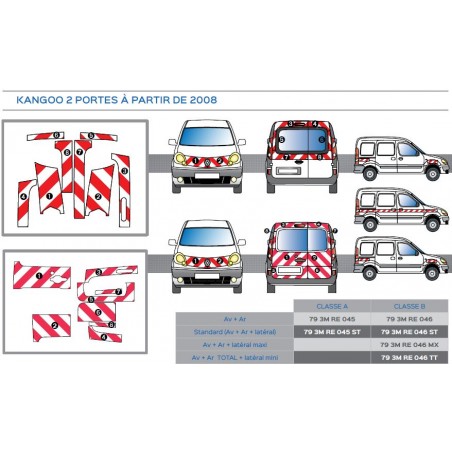 Kit véhicule Renault  KANGOO 2 portes arrières 08 - Classe B - Avant plus arrière - Rouge et blanc
