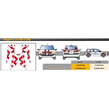 MEGANE de 2003 à 2005 - Classe A - Avant, arrière et latéraux mini - Rouge et blanc