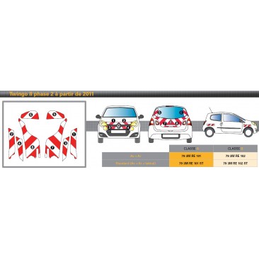 TWINGO2 PH2 de 2011 - Classe A - Avant, arrière et latéraux mini - Rouge et blanc