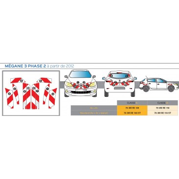 MEGANE 3 PH2 de 2012 - Classe B - Avant, arrière et latéraux mini - Rouge et blanc