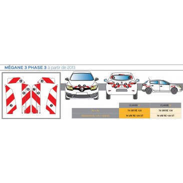 MEGANE 3 PH3 - Classe A - Avant, arrière et latéraux mini - Rouge et blanc
