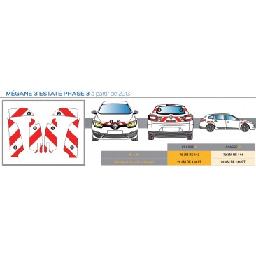 MEGANE 3 ESTATE - Classe B - Avant, arrière et latéraux mini - Rouge et blanc