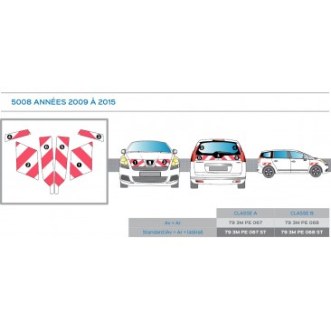 Peugeot 5008 de 2009 à 2015 - Rouge & Blanc - Avant + Arrière - Classe B